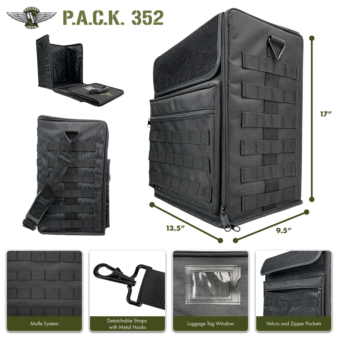 (352) P.A.C.K. 352 Molle with Magna Rack Slider  (Black)