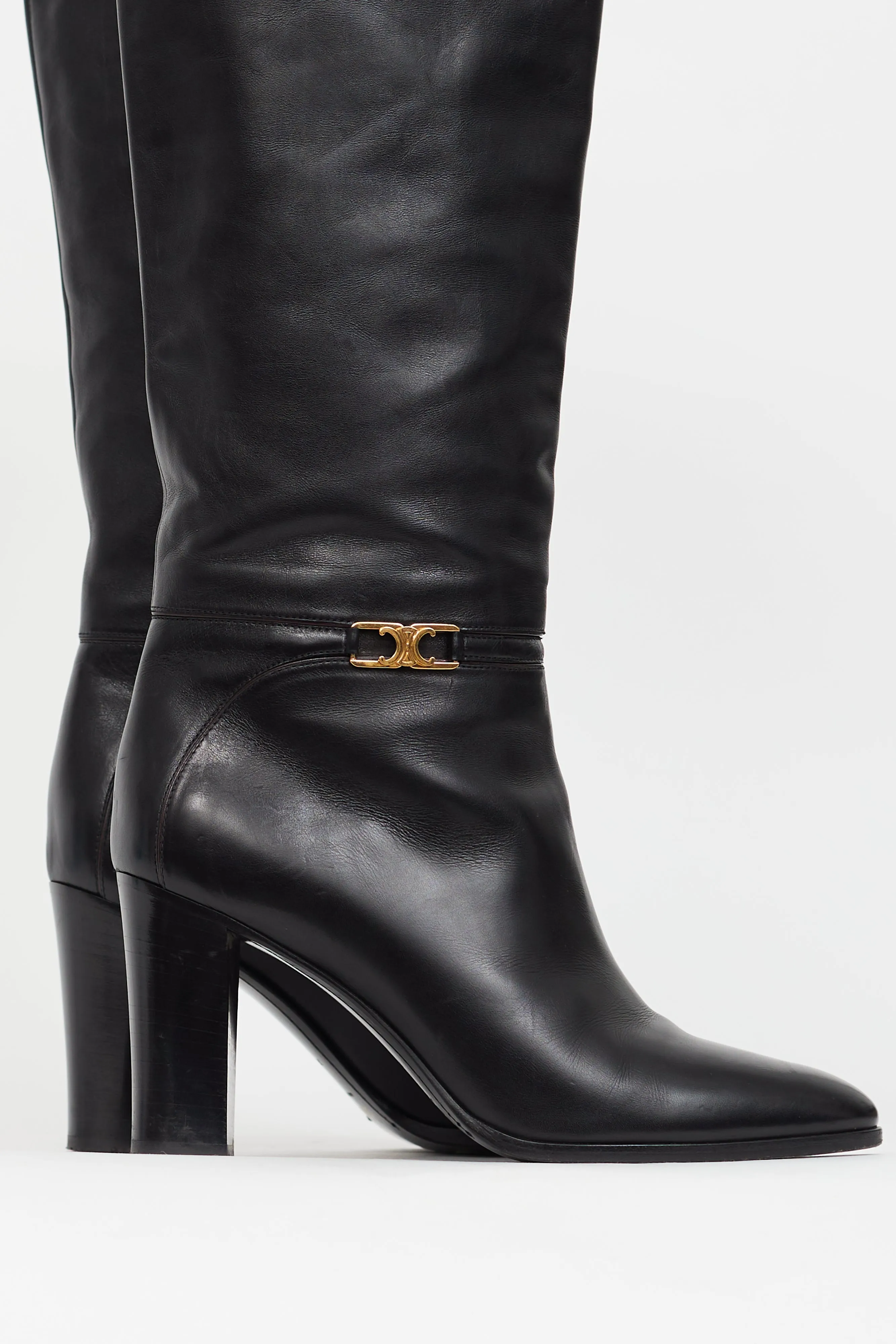 Black Leather Claude Knee High Boot