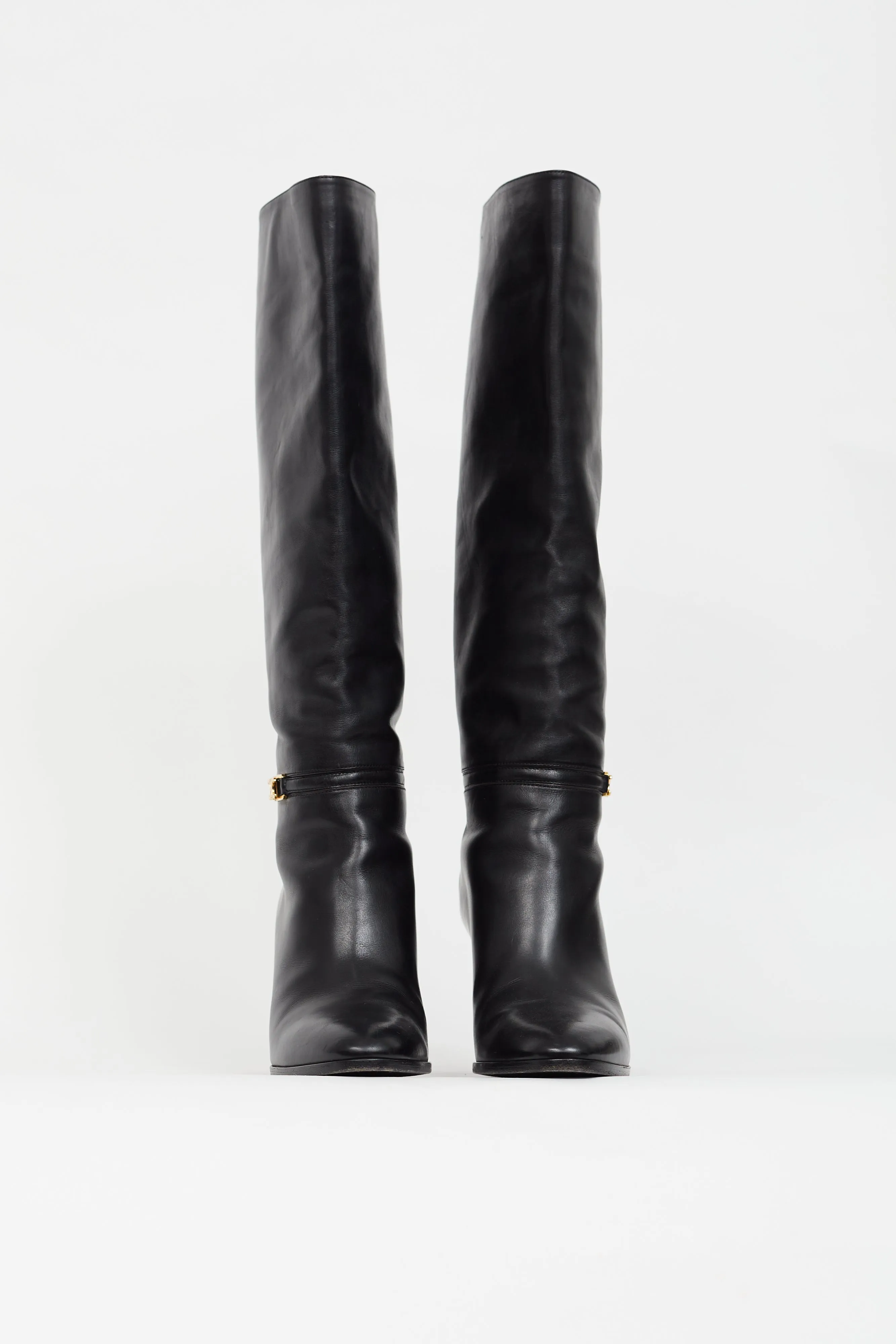 Black Leather Claude Knee High Boot
