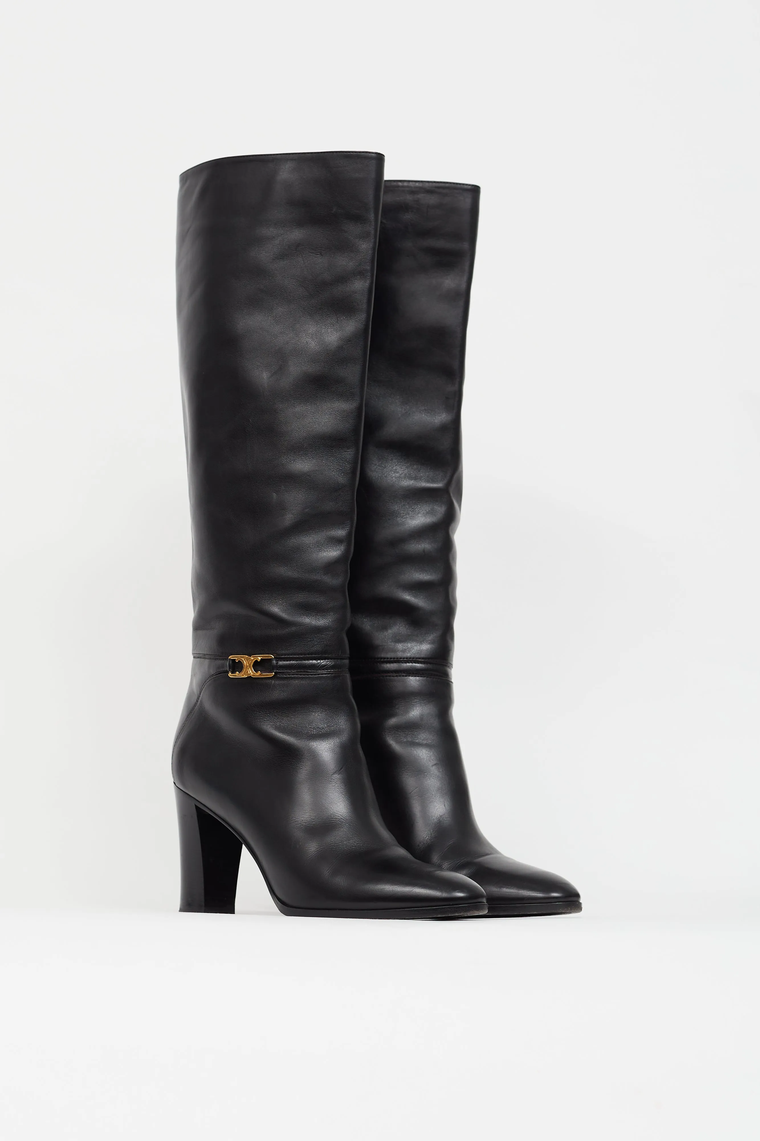 Black Leather Claude Knee High Boot
