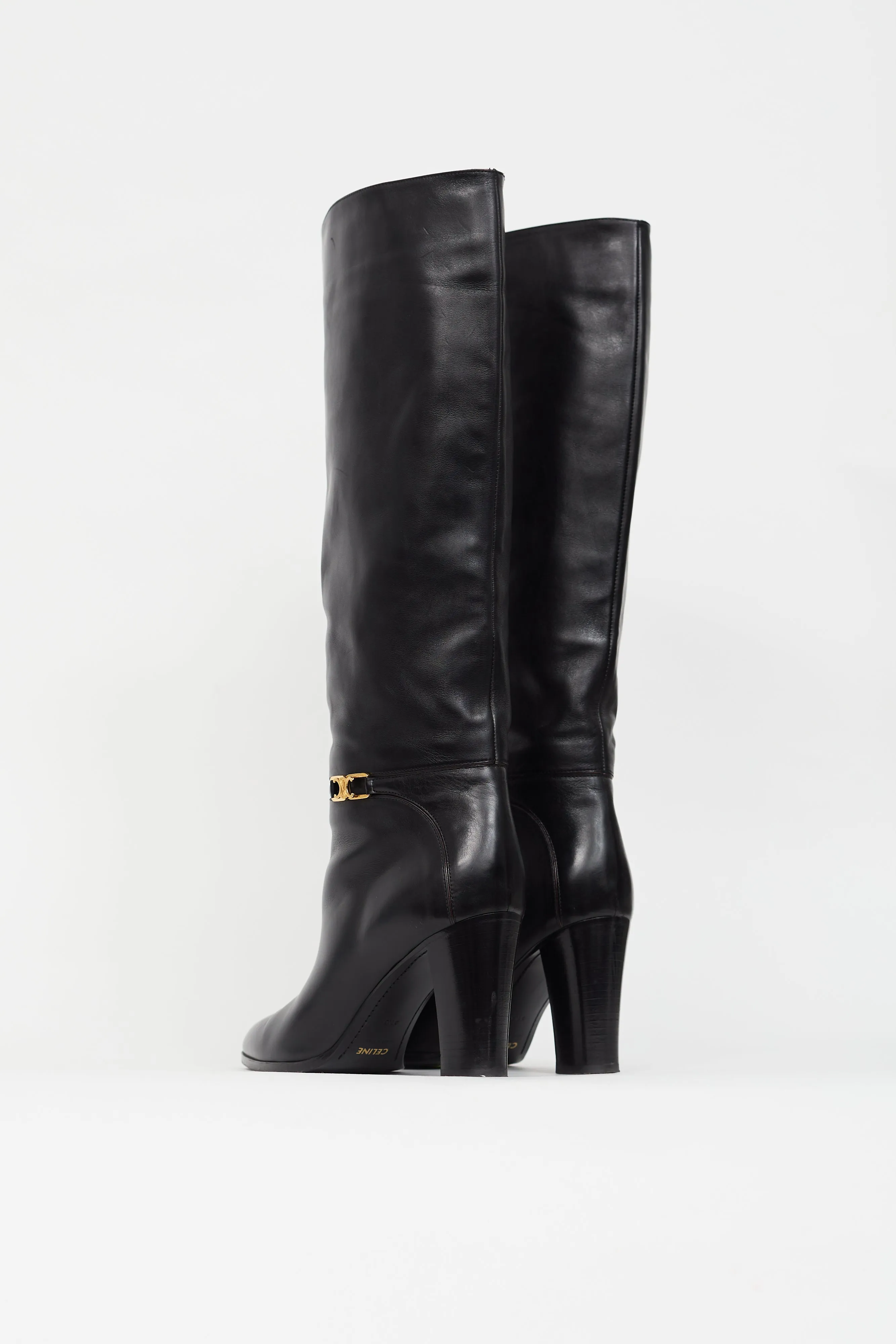 Black Leather Claude Knee High Boot