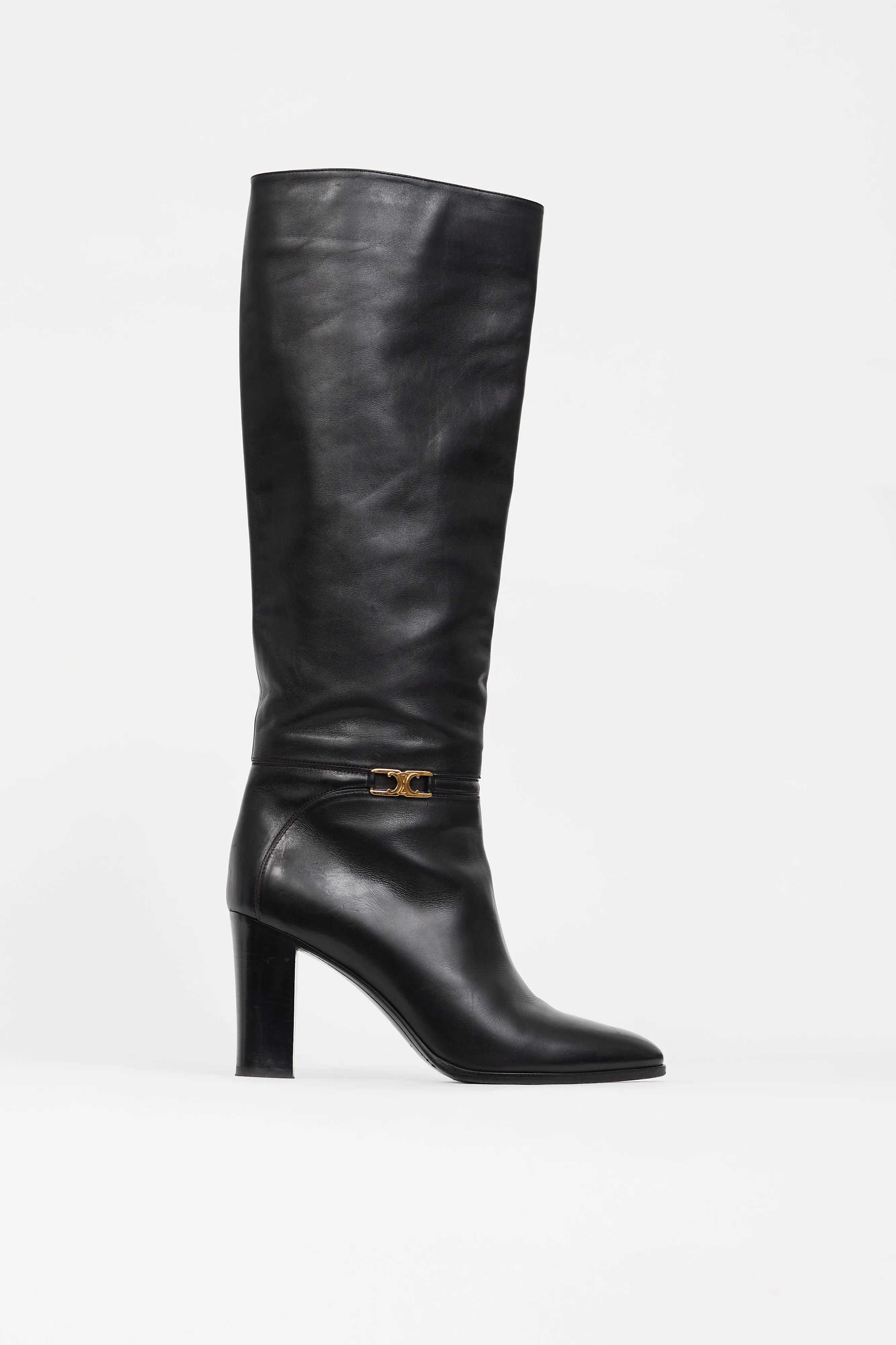 Black Leather Claude Knee High Boot