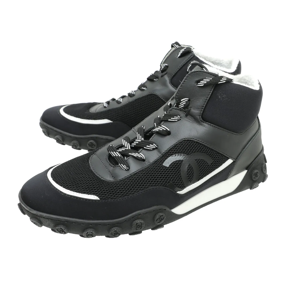 Chanel Black CC Nylon Mesh High Top Warm Sneakers 37.5