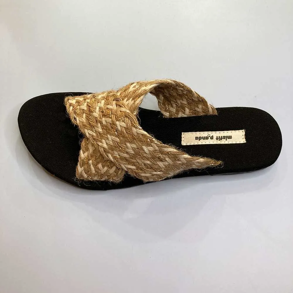 Criss-Cross Strap Slip-On Flats for Women | Ethnic Jute Craft | Beige