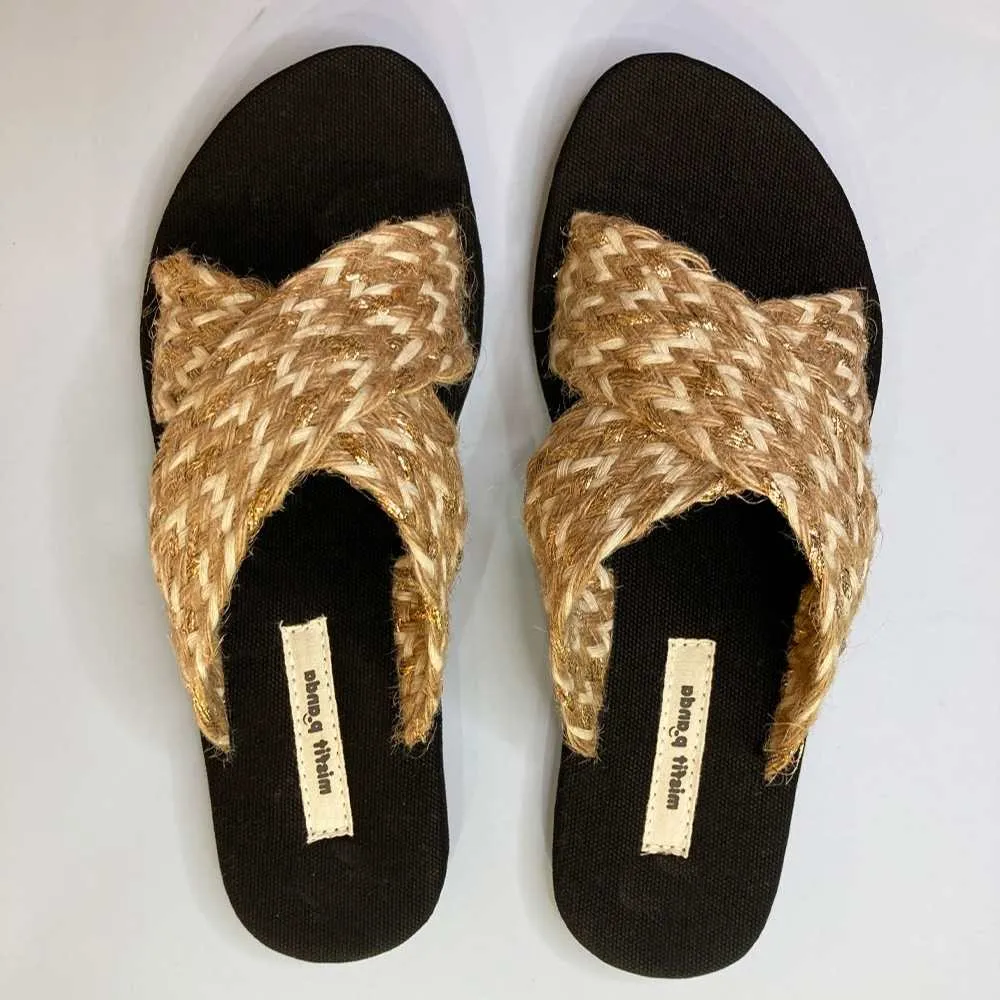 Criss-Cross Strap Slip-On Flats for Women | Ethnic Jute Craft | Beige