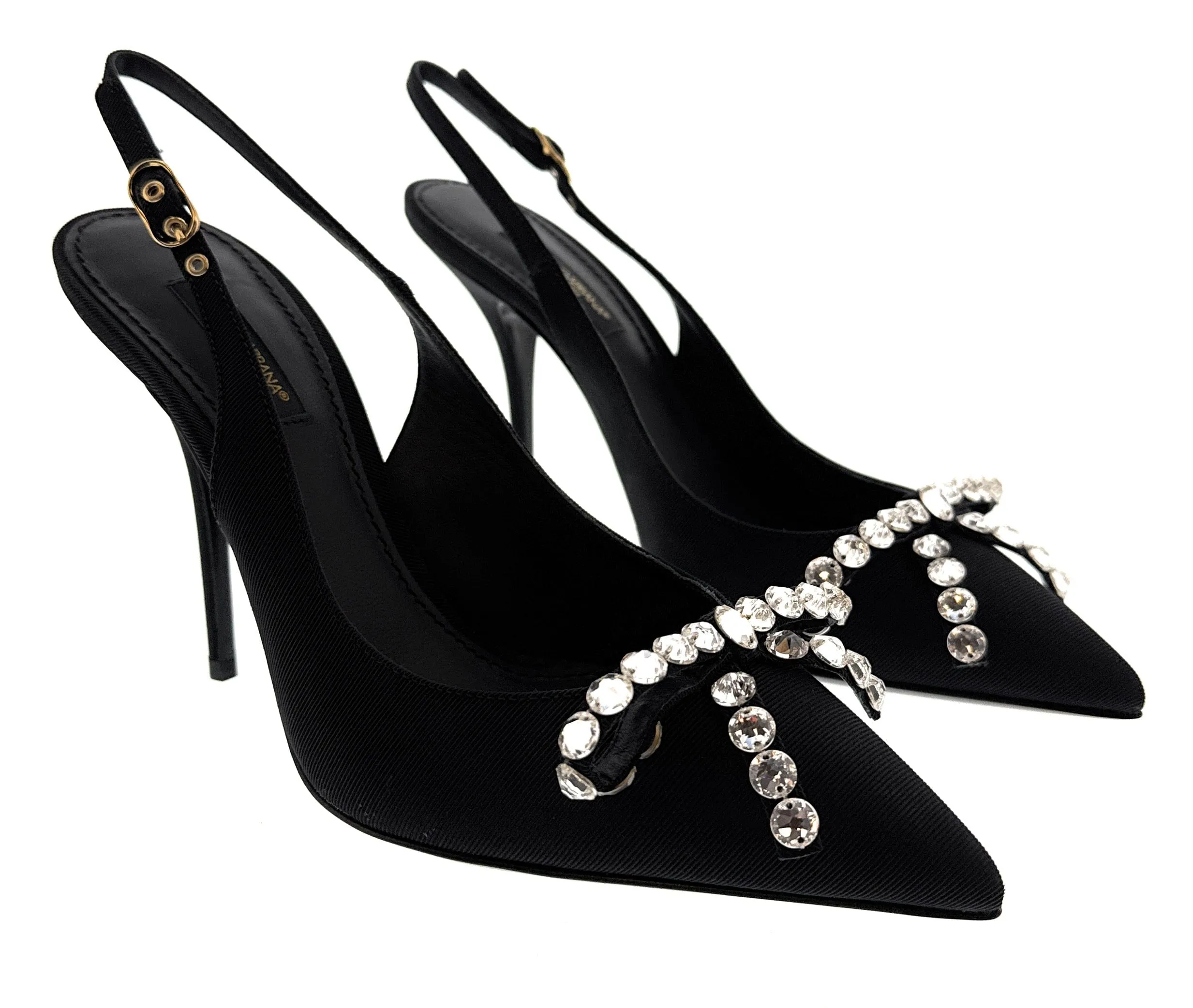 Dolce & Gabbana Black Pointed Embellished Slingbacks-EU37.5