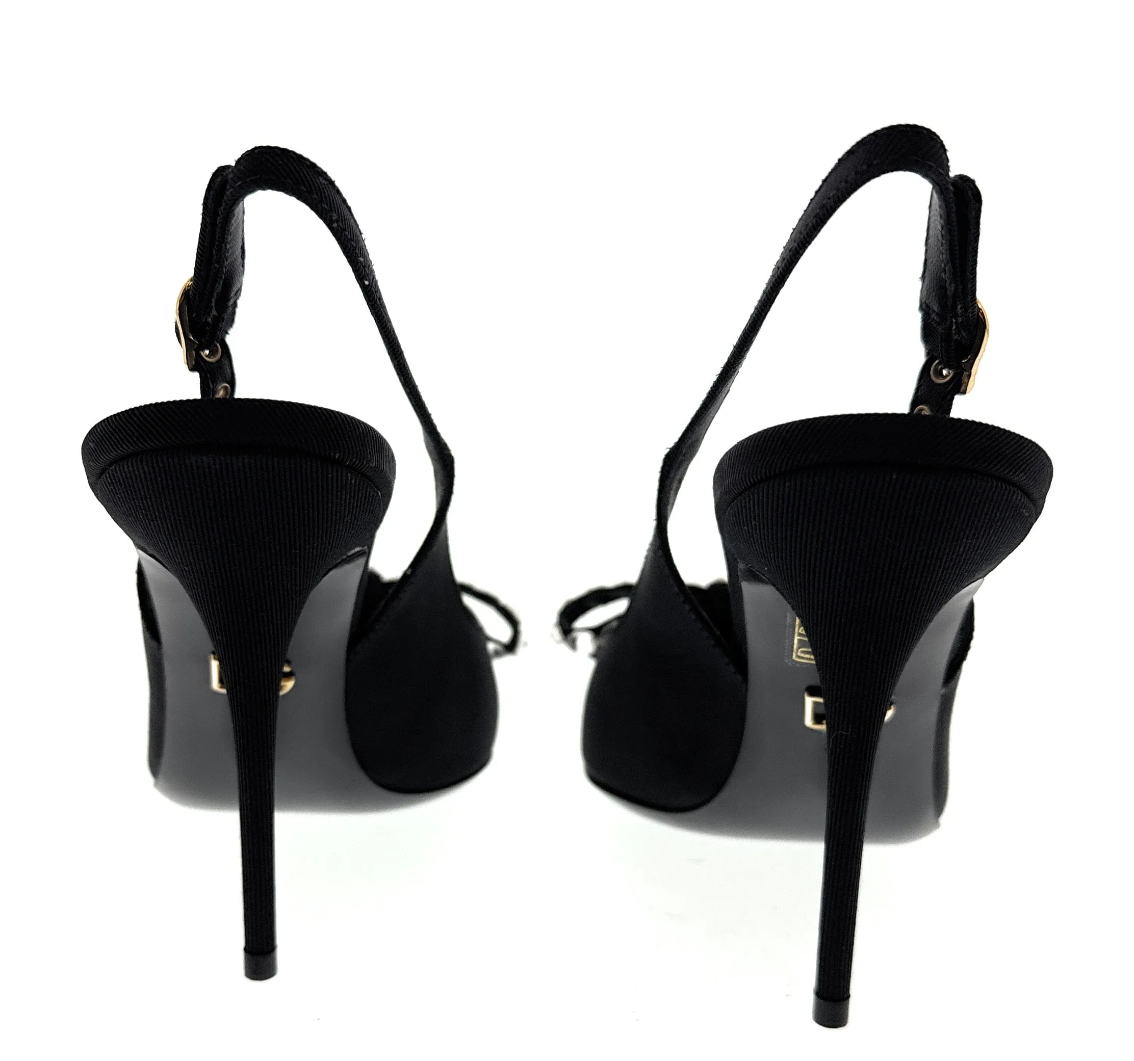 Dolce & Gabbana Black Pointed Embellished Slingbacks-EU37.5