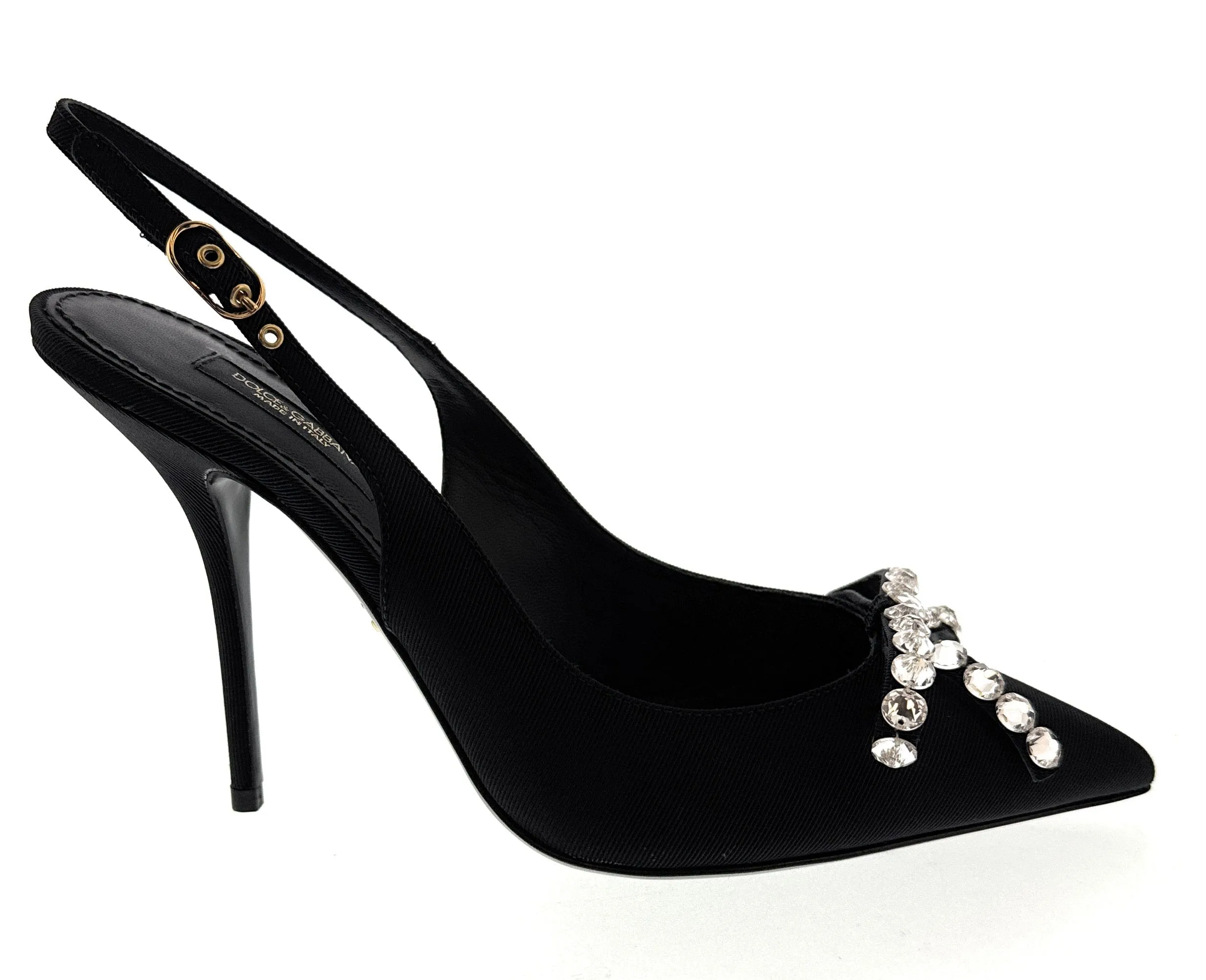 Dolce & Gabbana Black Pointed Embellished Slingbacks-EU37.5