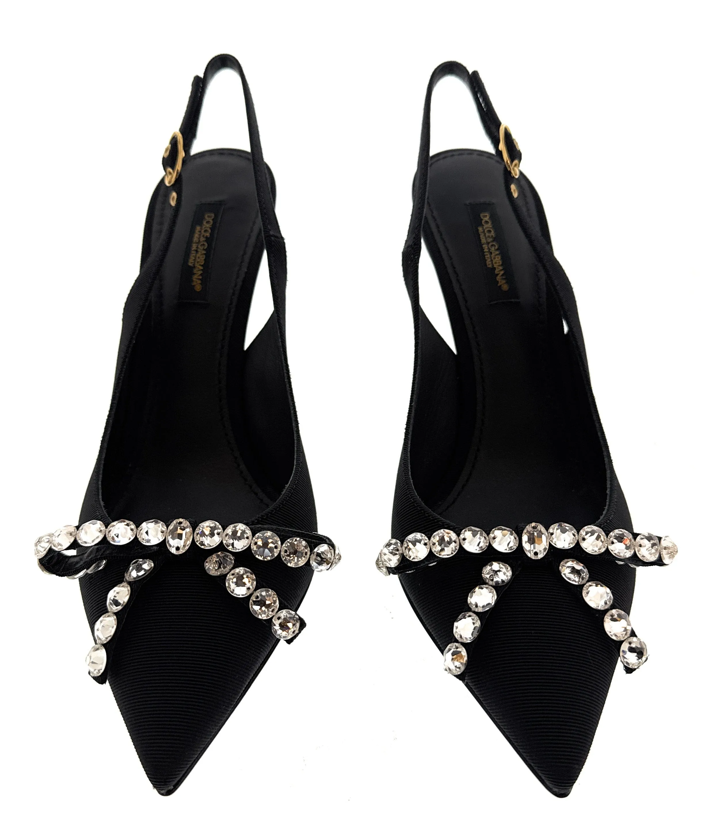 Dolce & Gabbana Black Pointed Embellished Slingbacks-EU37.5