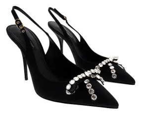 Dolce & Gabbana Black Pointed Embellished Slingbacks-EU37.5