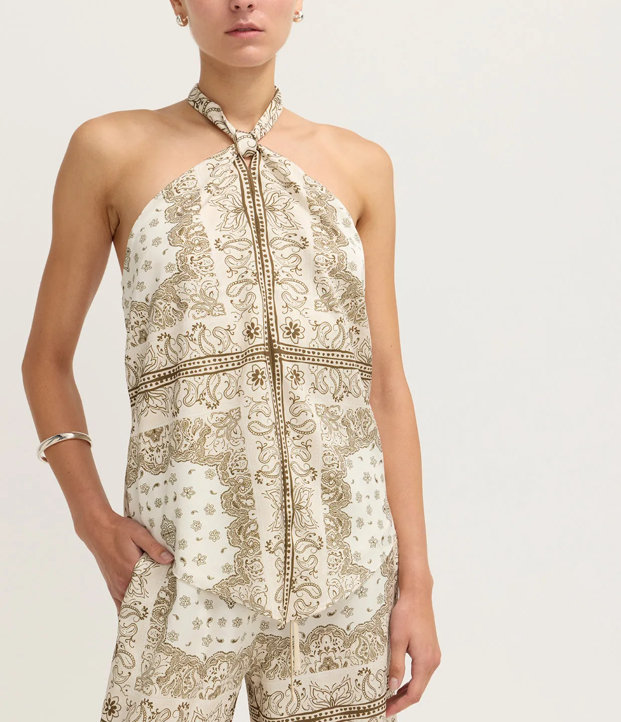 Junie Halter Top in Beige Bandana