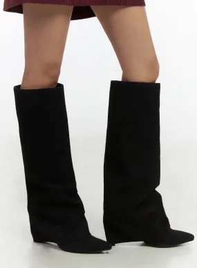 Solid Faux Leather Knee-High Boots CO414