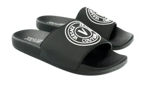 Versace Jeans Couture Black Medallion Logo Embossed  Pool Slide-