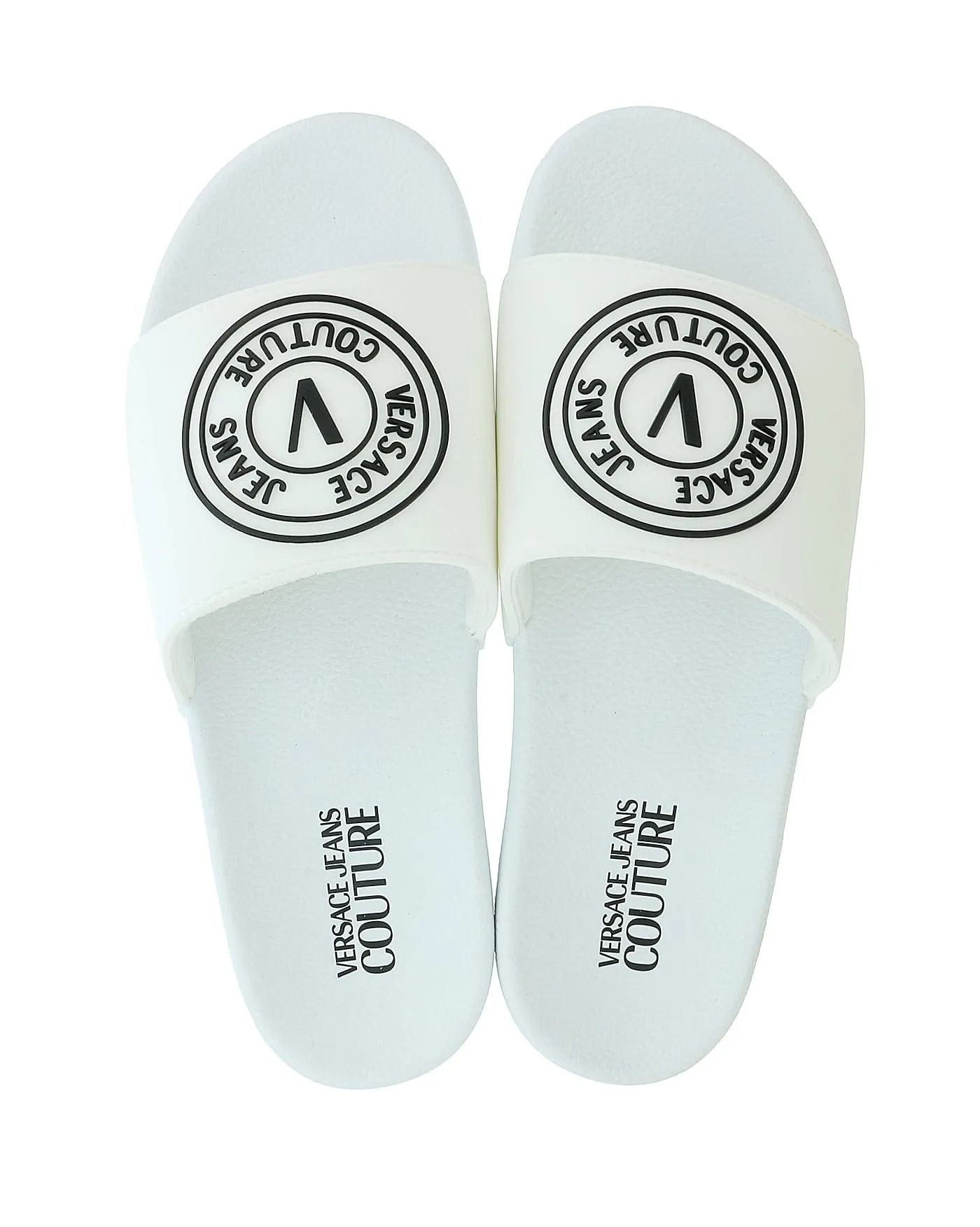 Versace Jeans Couture White Logo Print Wide Strap Slide-