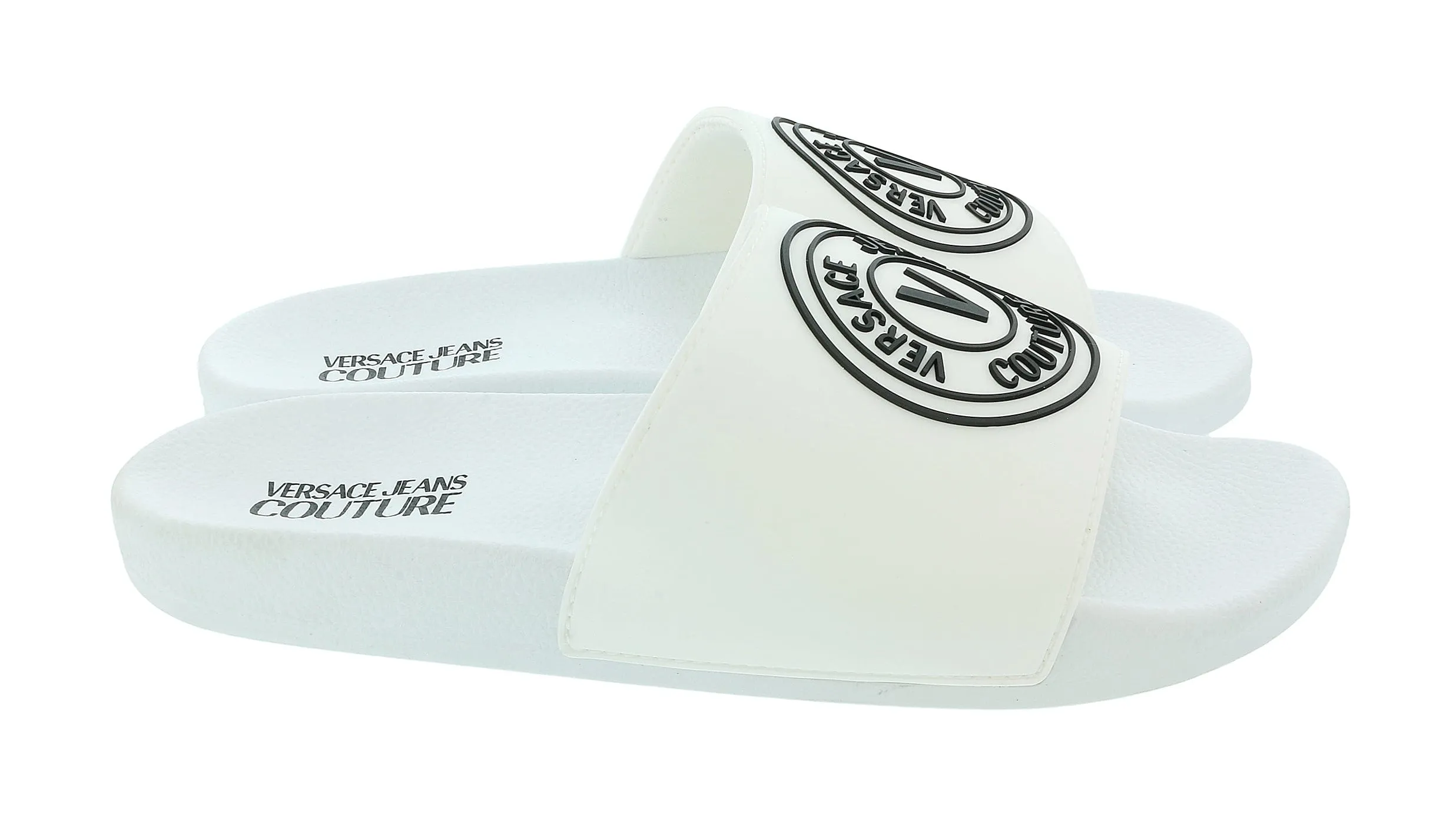 Versace Jeans Couture White Logo Print Wide Strap Slide-