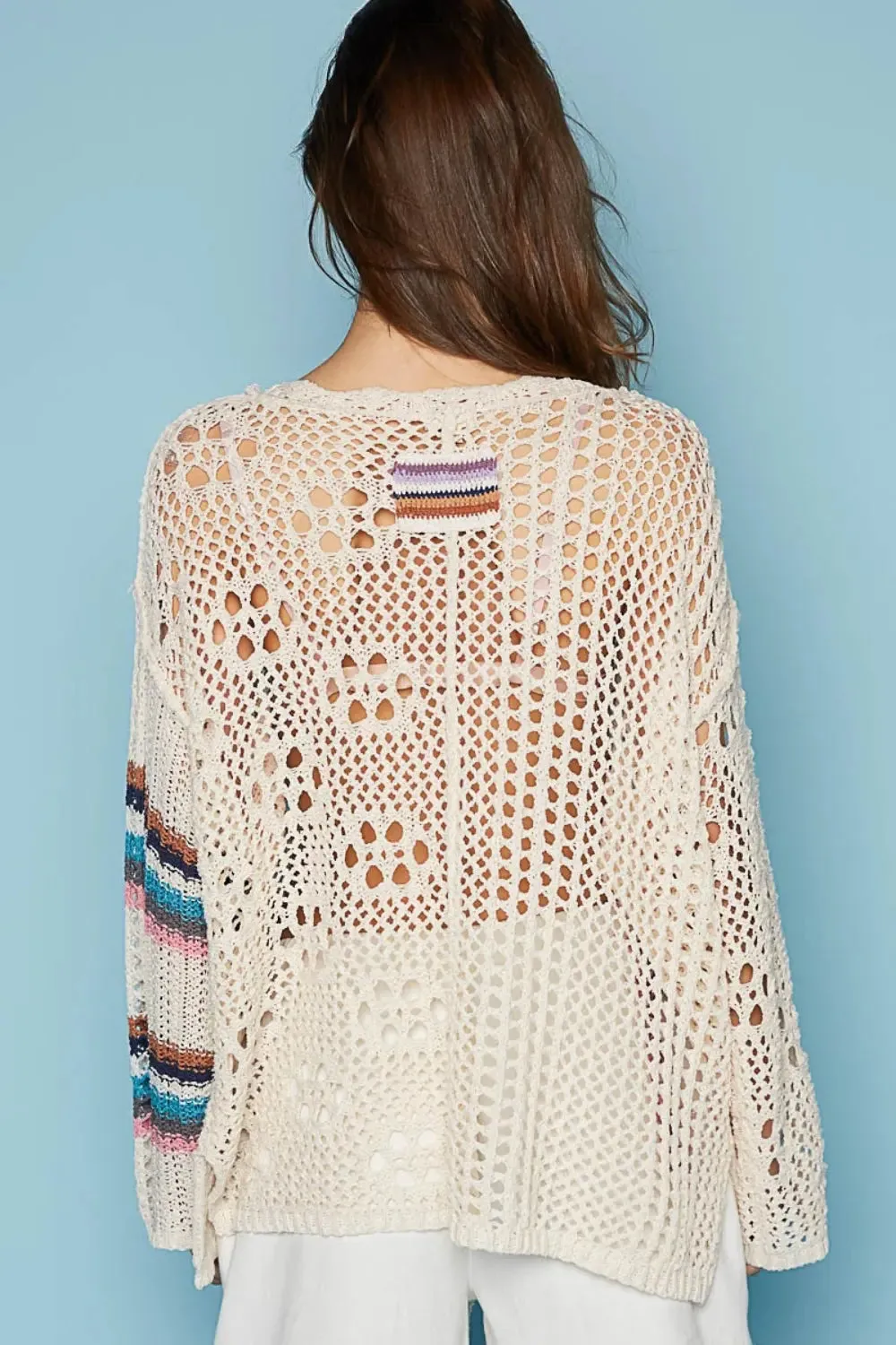 Women's Cover Up by POL - Round Neck - Striped Long Sleeve - Knit